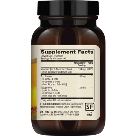 Tabla nutricional del suplemento Dr. Mercola Vitamina E 134 mg 90 cápsulas