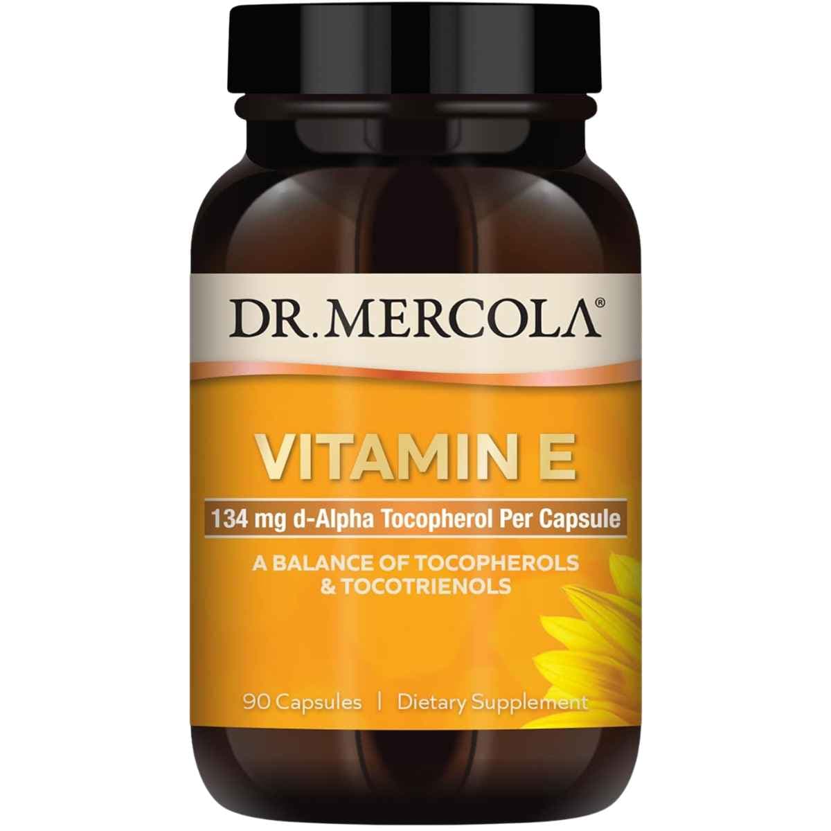 Frasco de suplemento Dr. Mercola Vitamina E 134 mg 90 cápsulas