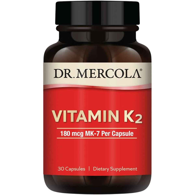 Frasco de suplemento Dr. Mercola Vitamina K2 180 mcg 30 cápsulas