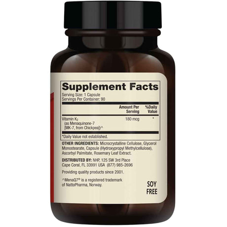 Tabla nutricional del suplemento Dr. Mercola Vitamina K2 180 mcg 90 cápsulas