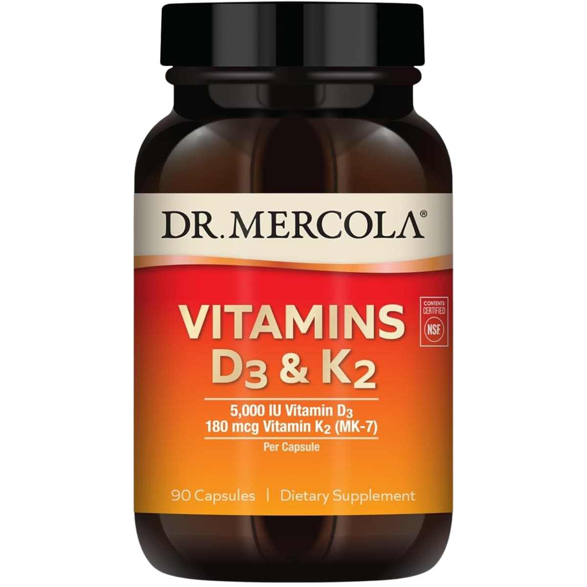 Frasco de suplemento Dr. Mercola Vitaminas D3 y K2 90 cápsulas