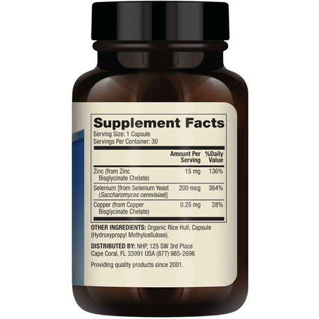 Tabla nutricional del suplemento Dr. Mercola Zinc Más Selenio 30 cápsulas