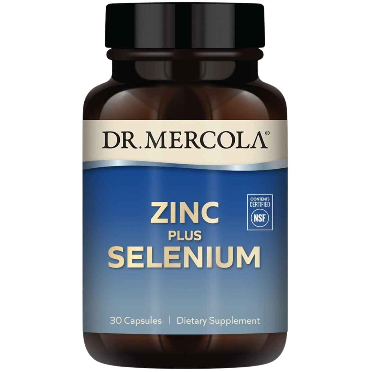 Frasco de suplemento Dr. Mercola Zinc Más Selenio 30 cápsulas