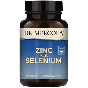 Frasco de suplemento Dr. Mercola Zinc Más Selenio 30 cápsulas