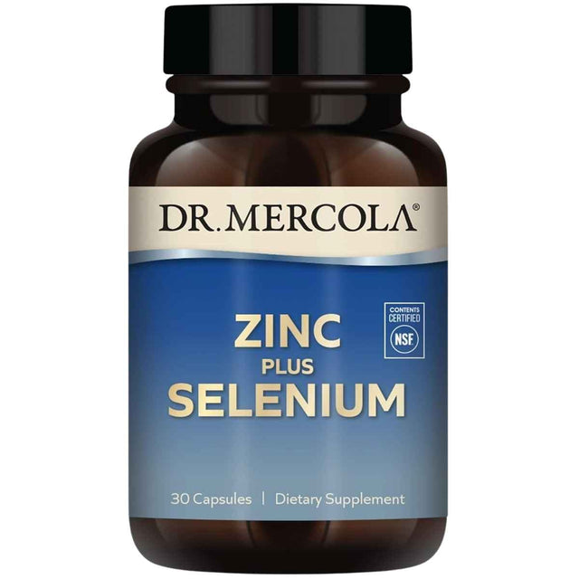 Frasco de suplemento Dr. Mercola Zinc Más Selenio 30 cápsulas