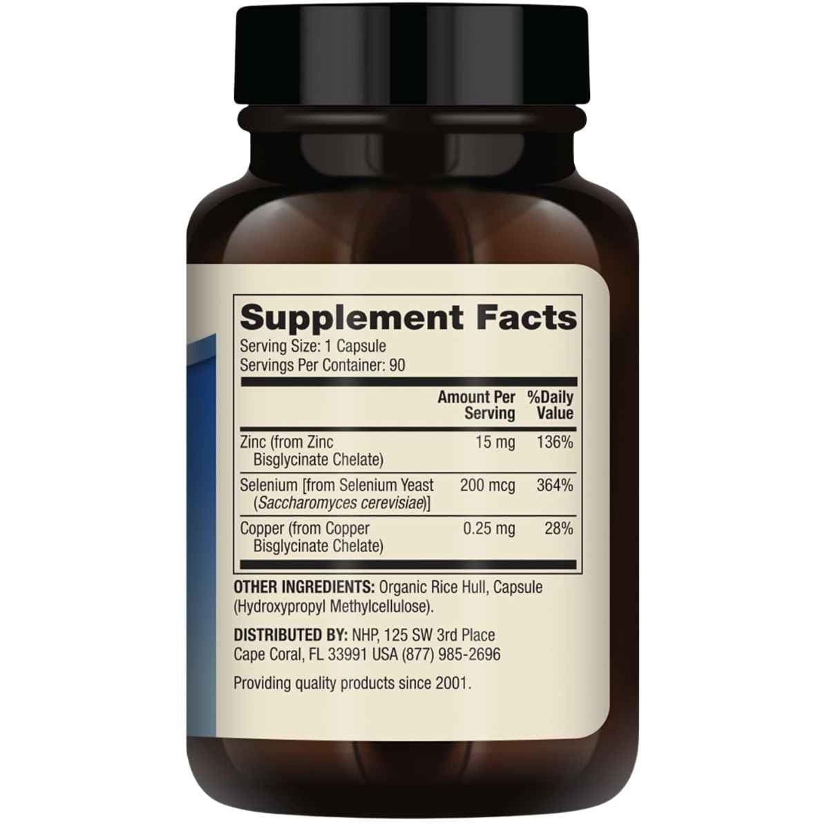 Tabla nutricional del suplemento Dr. Mercola Zinc Más Selenio 90 cápsulas