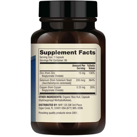 Tabla nutricional del suplemento Dr. Mercola Zinc Más Selenio 90 cápsulas