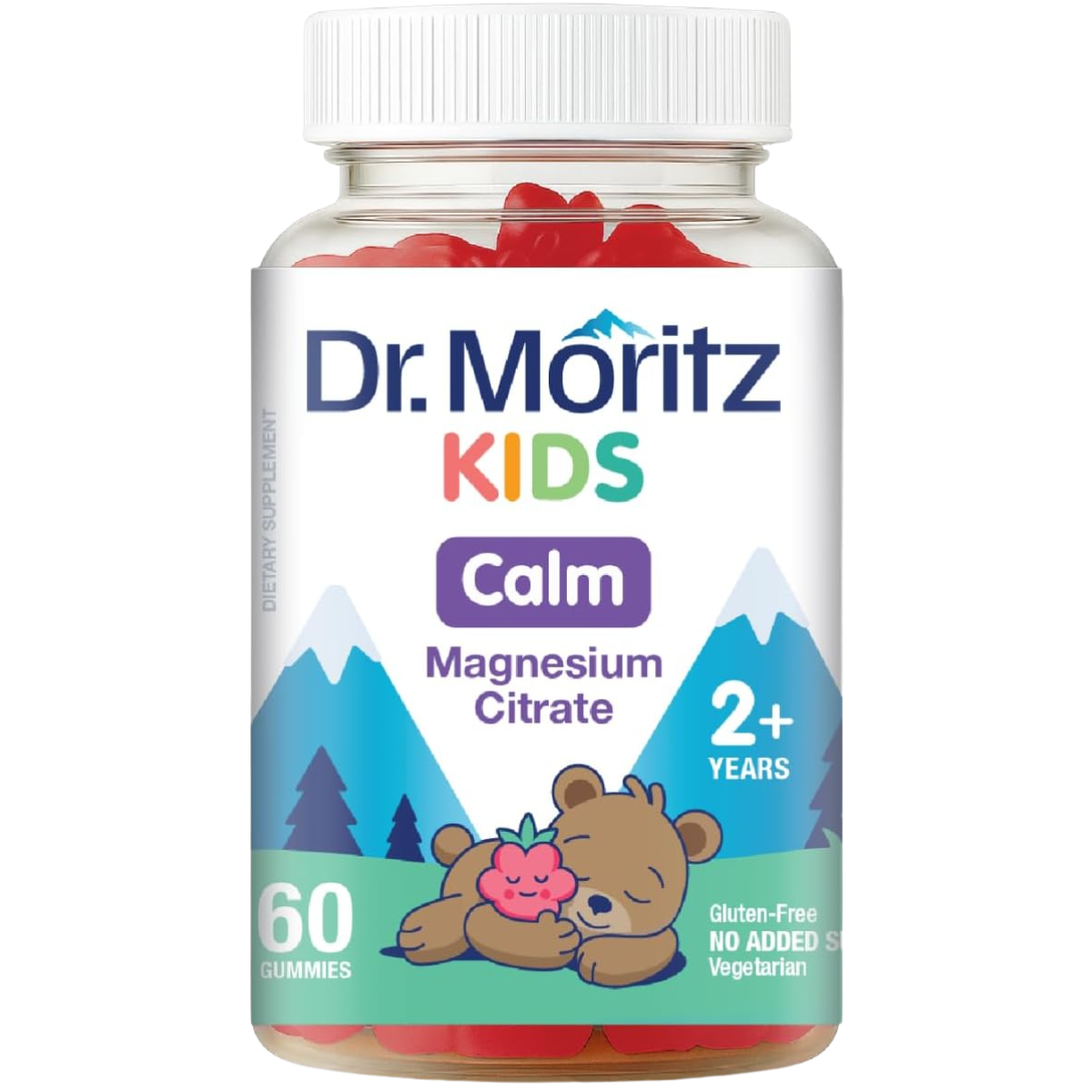 Dr. Moritz citrato de magnesio para niños, frasco de 60 gomitas sabor frambuesa