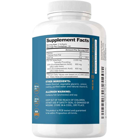 Frasco de suplemento Dr. Tobias Aceite de Pescado Omega 3 2000 mg 180 cápsulas blandas