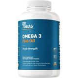 Etiqueta con información del suplemento Dr. Tobias Aceite de Pescado Omega 3 2000 mg 90 cápsulas blandas