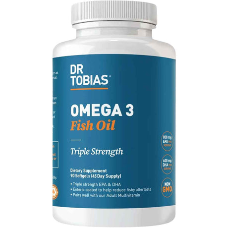 Frasco de suplemento Dr. Tobias Aceite de Pescado Omega 3 2000 mg 90 cápsulas blandas