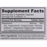 Panel de información del suplemento de Dr Vitamin Solutions Magnesio bisglicinato, con datos de porción e ingredientes, presentación de 120 cápsulas