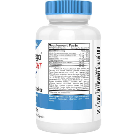 Tabla nutricional del suplemento DrFormulas Bloqueador de DHT HairOmega 90 cápsulas vegetales