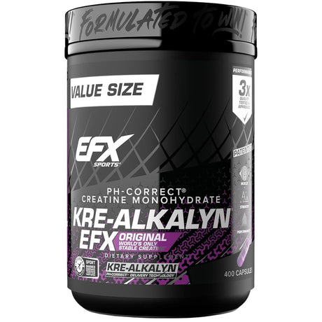 EFX Sports Kre-Alkalyn creatina monohidratada, frasco de 400 cápsulas