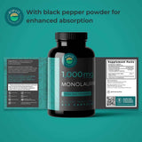 Tabla nutricional del suplemento Eleva Nutrition Monolaurina 1000 mg 240 Cápsulas