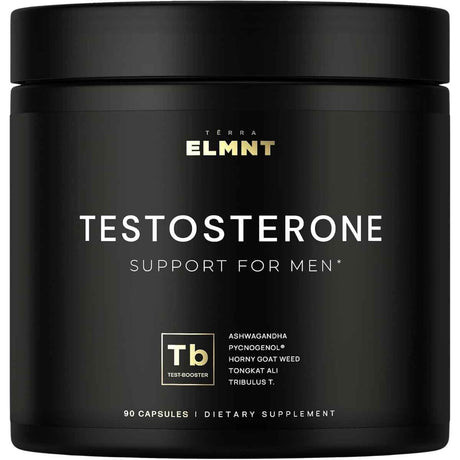 Frasco de suplemento ELMNT Complejo de Soporte de Testosterona 90 cápsulas
