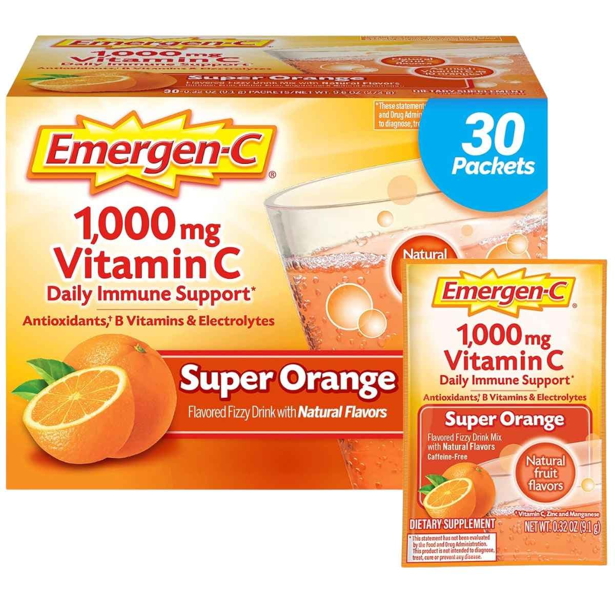 Caja de suplemento Emergen-C Vitamina C Super Orange 1000 mg 30 paquetes