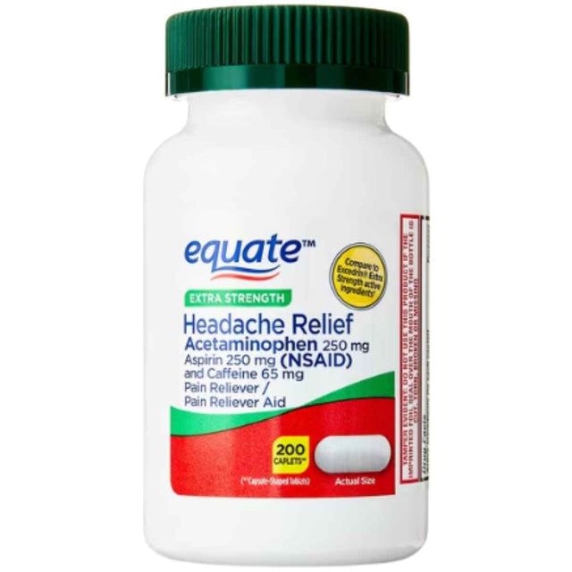 Equate Extra Strength con acetaminofén, aspirina y cafeína, 200 comprimidos