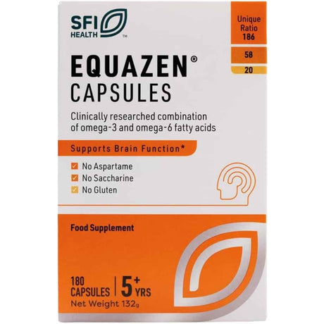 Frasco de suplemento EQUAZEN Omega-3 y Omega-6 180 cápsulas