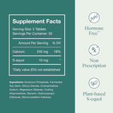 Imagen de la etiqueta de suplemento de Equelle S-equol con calcio, S-equol e ingredientes