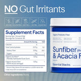 Tabla nutricional del suplemento Essential Stacks Sunfiber y Fibra de Acacia polvo 210g