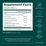 Etiqueta de Etta Vita NAD Liposomal con información de ingredientes y dosis en presentación de 60 cápsulas