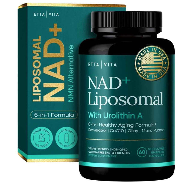 Envase de Etta Vita NAD Liposomal con Urolitina A presentación de 60 cápsulas