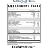 Tabla nutricional del suplemento FertilAid Multivitamin del Pack de Fertilidad Masculina de Fairhaven Health.