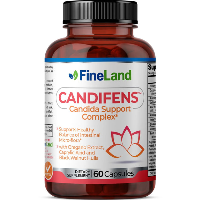 Frasco de suplemento FineLand Candifens Complejo para Flora Intestinal 60 Cápsulas