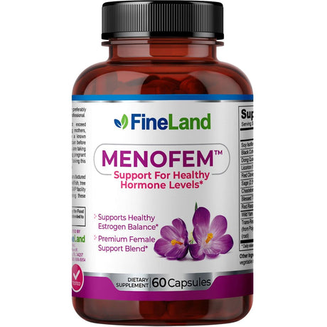 Frasco de suplemento FineLand Menofem Soporte Hormonal 60 cápsulas