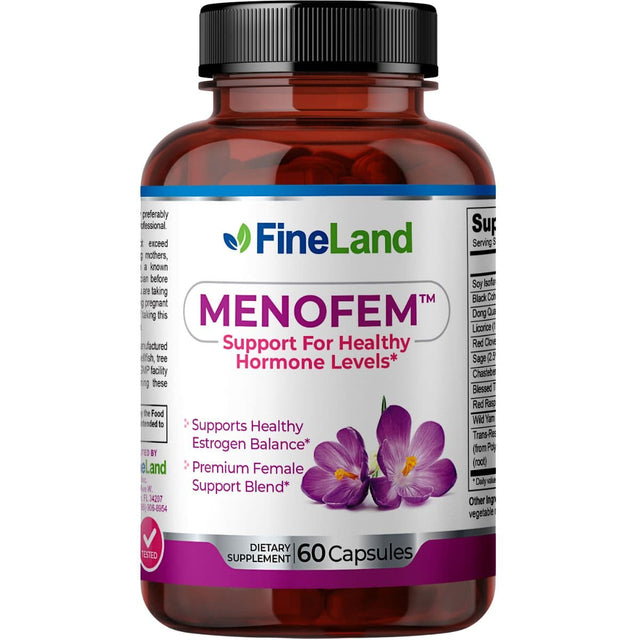 Frasco de suplemento FineLand Menofem Soporte Hormonal 60 cápsulas
