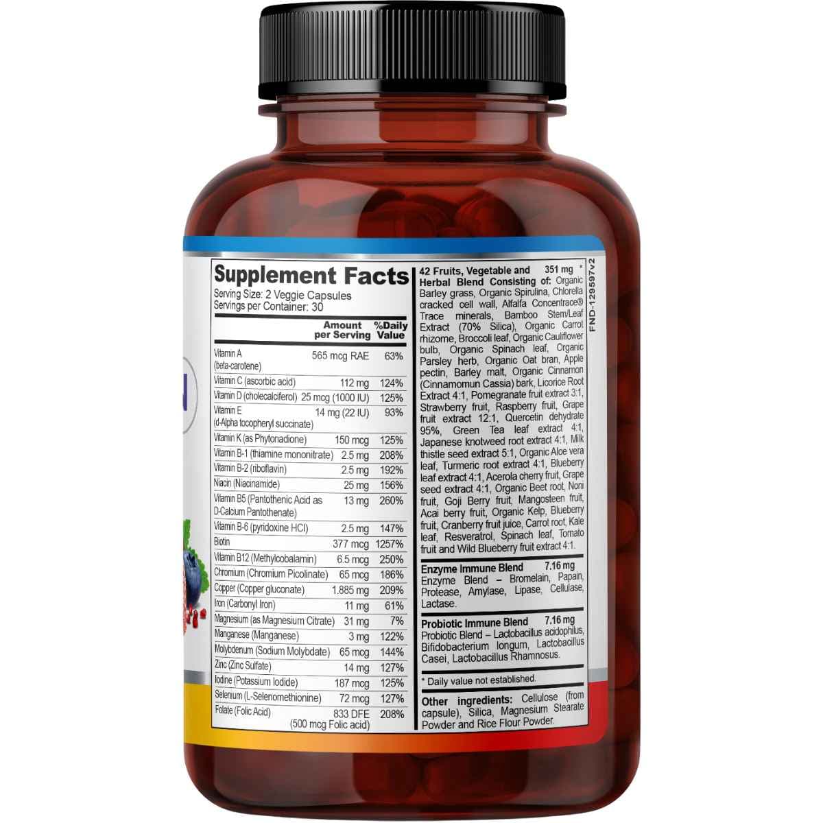 Tabla nutricional del suplemento FineLand Multi-Vimin Daily Complete 60 cápsulas vegetales