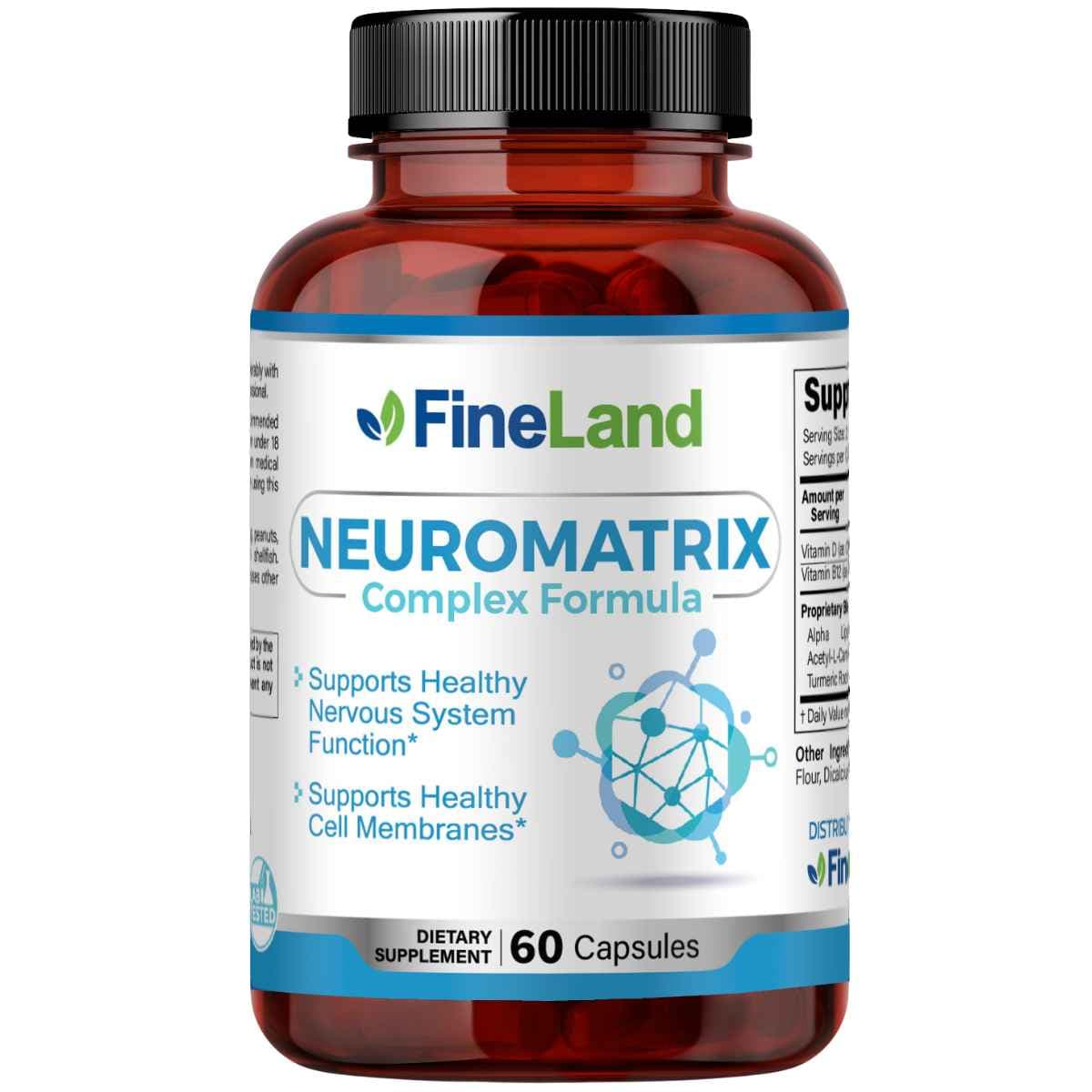 Frasco de suplemento FineLand NEUROMATRIX Complex Formula 60 cápsulas