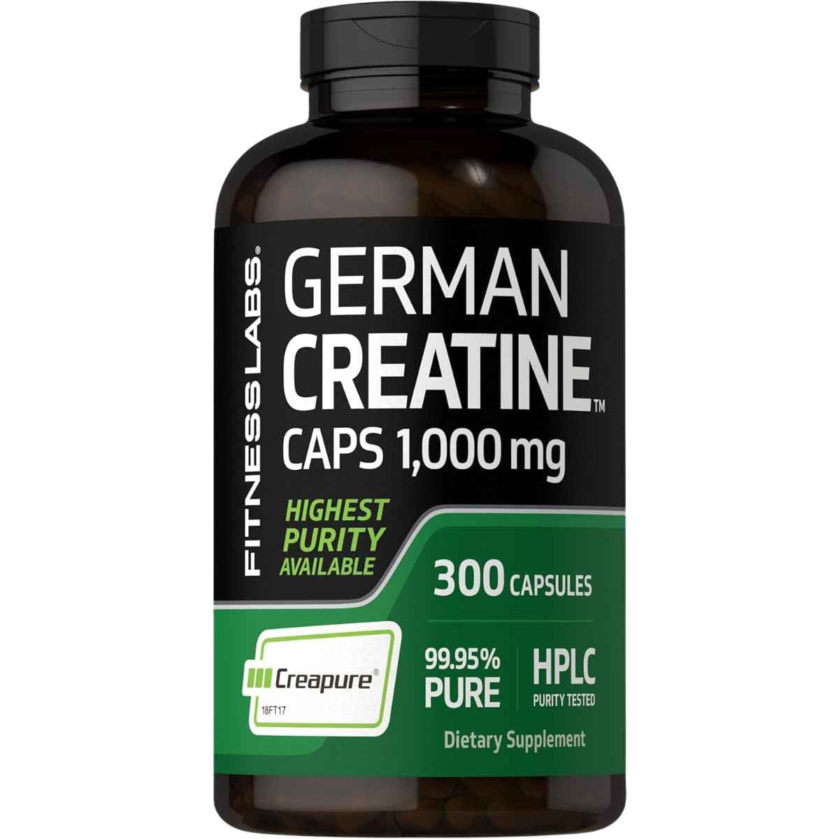 Frasco de suplemento Fitness Labs Monohidrato de Creatina Alemana (Creapure®) 5000 mg 300 Cápsulas