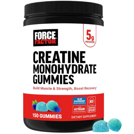 Force Factor creatina monohidratada, sabor frambuesa azul, 150 gomitas.