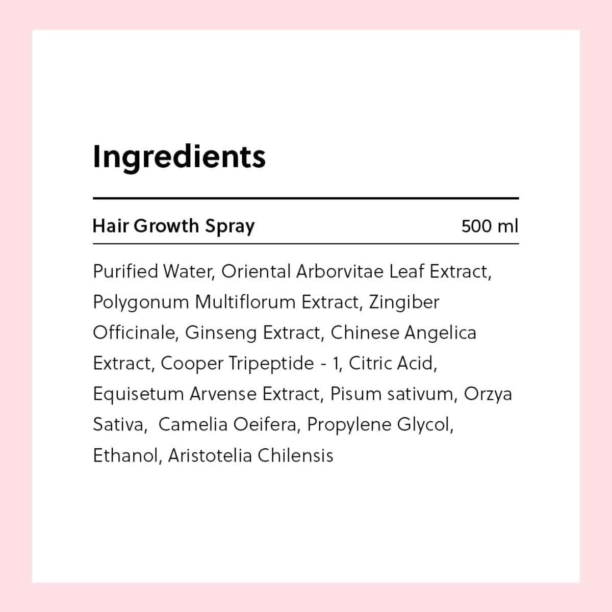 Tabla nutricional del spray capilar ForChics Spray para Crecimiento del Cabello ForHair 50 ml