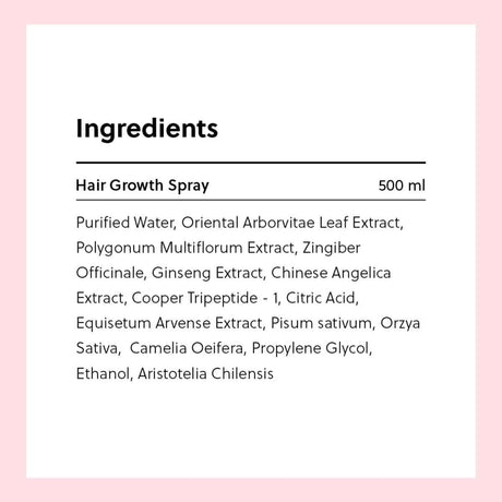 Tabla nutricional del spray capilar ForChics Spray para Crecimiento del Cabello ForHair 50 ml
