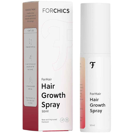 Frasco y caja de spray capilar ForChics Spray para Crecimiento del Cabello ForHair 50 ml