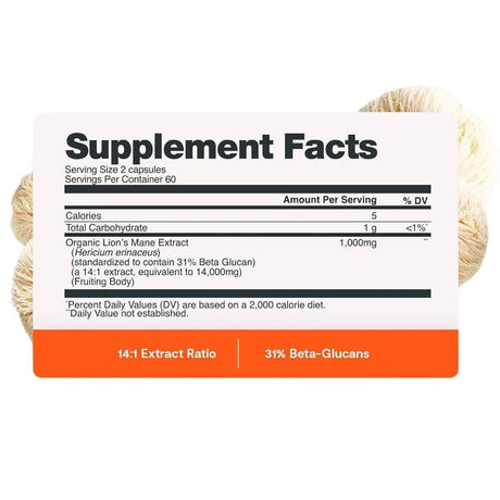 Tabla Supplement Facts FreshCap Melena de León 120 cápsulas
