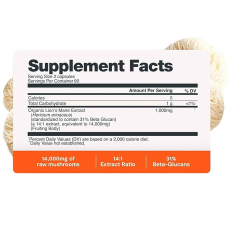 Tabla Supplement Facts FreshCap Melena de León 180 cápsulas