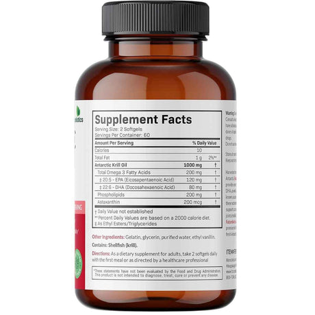 Tabla nutricional del suplemento Futurebiotics Aceite de Krill Antártico 1000 mg 120 cápsulas blandas