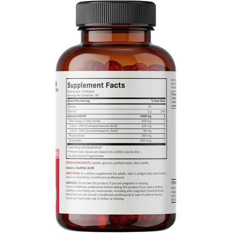 Tabla nutricional del suplemento Futurebiotics Aceite de Krill Antártico 1000 mg 180 cápsulas blandas