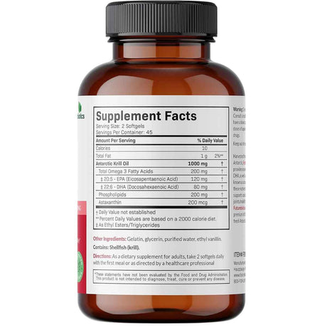 Tabla nutricional del suplemento Futurebiotics Aceite de Krill Antártico 1000 mg 90 cápsulas blandas