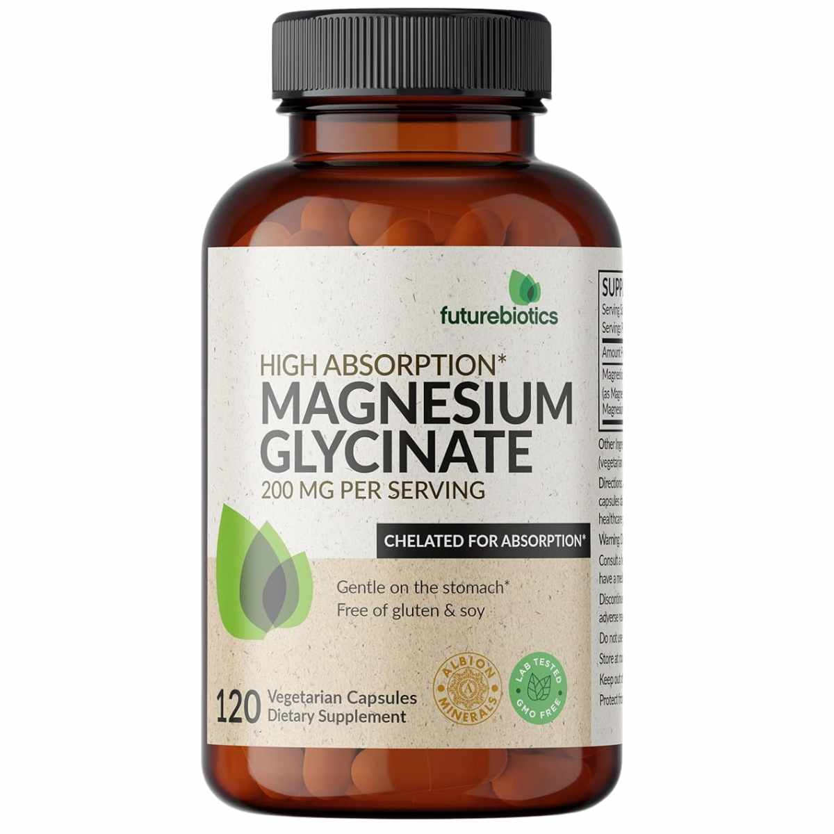 Frasco de Futurebiotics glicinato de magnesio en cápsulas vegetarianas 120 cápsulas
