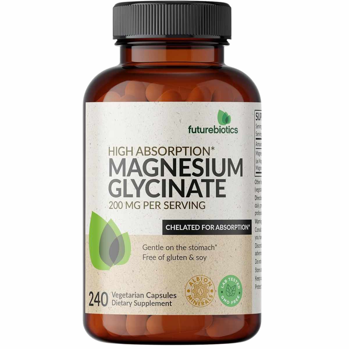 Frasco de Futurebiotics glicinato de magnesio en cápsulas vegetarianas 240 cápsulas