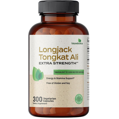 Frasco de suplemento Futurebiotics Longjack Tongkat Ali 300 cápsulas