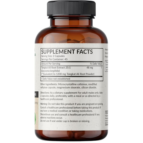 Tabla nutricional del suplemento Futurebiotics Longjack Tongkat Ali 90 cápsulas