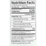 Tabla nutricional del suplemento Garden of Life Aceite de Coco Extra Virgen 1.6 l