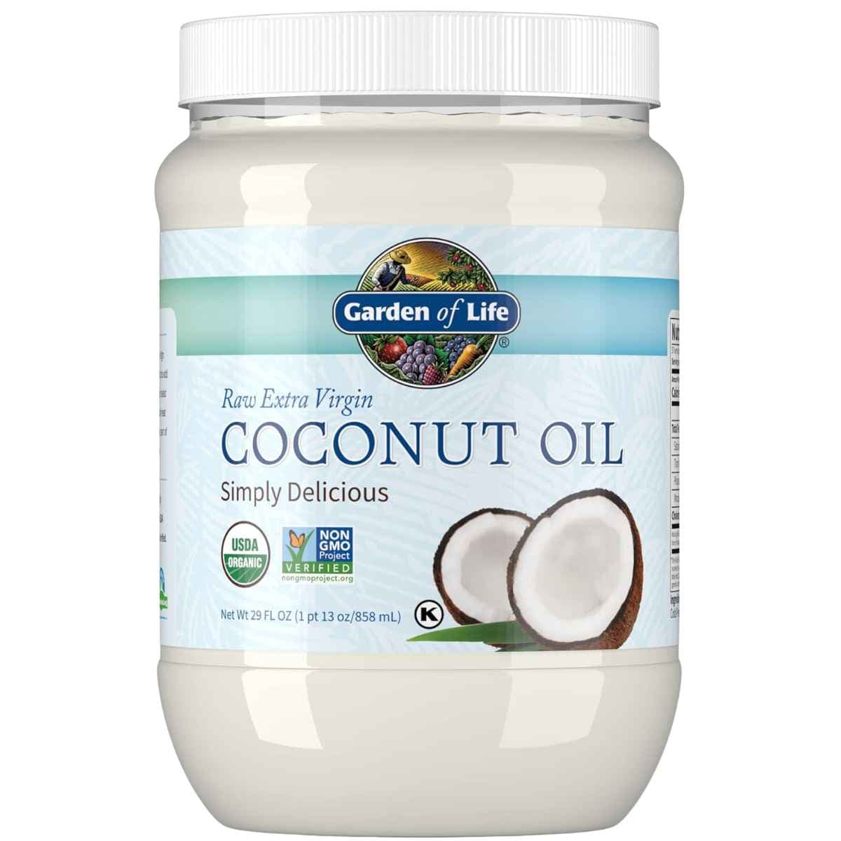 Frasco de suplemento Garden of Life Aceite de Coco Extra Virgen 858 ml