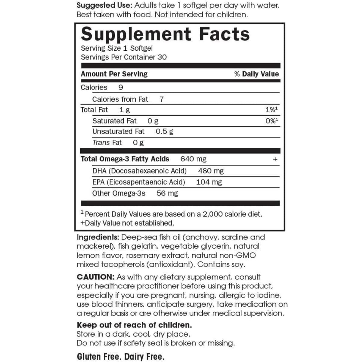 Tabla nutricional del suplemento Garden of Life Aceite de Pescado Omega-3 Prenatal 30 cápsulas blandas